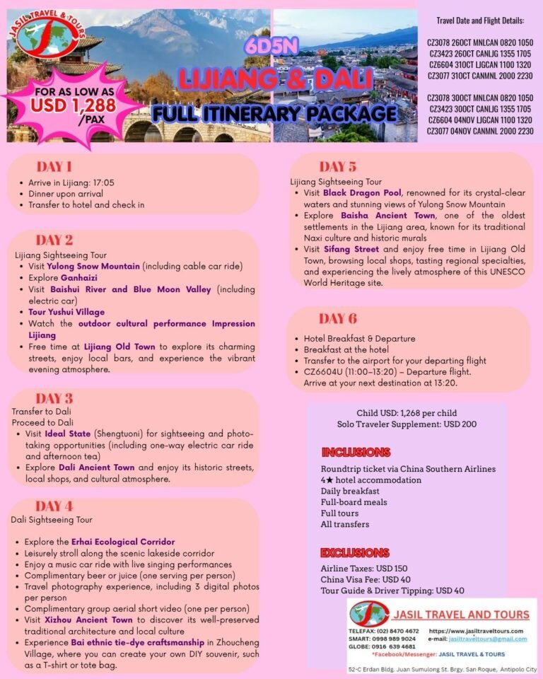 6D5N Lijiang and Dali Package from Festive Tours